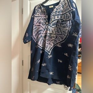 African shirt/shirtdress - Blue with design - Good shape - One Size